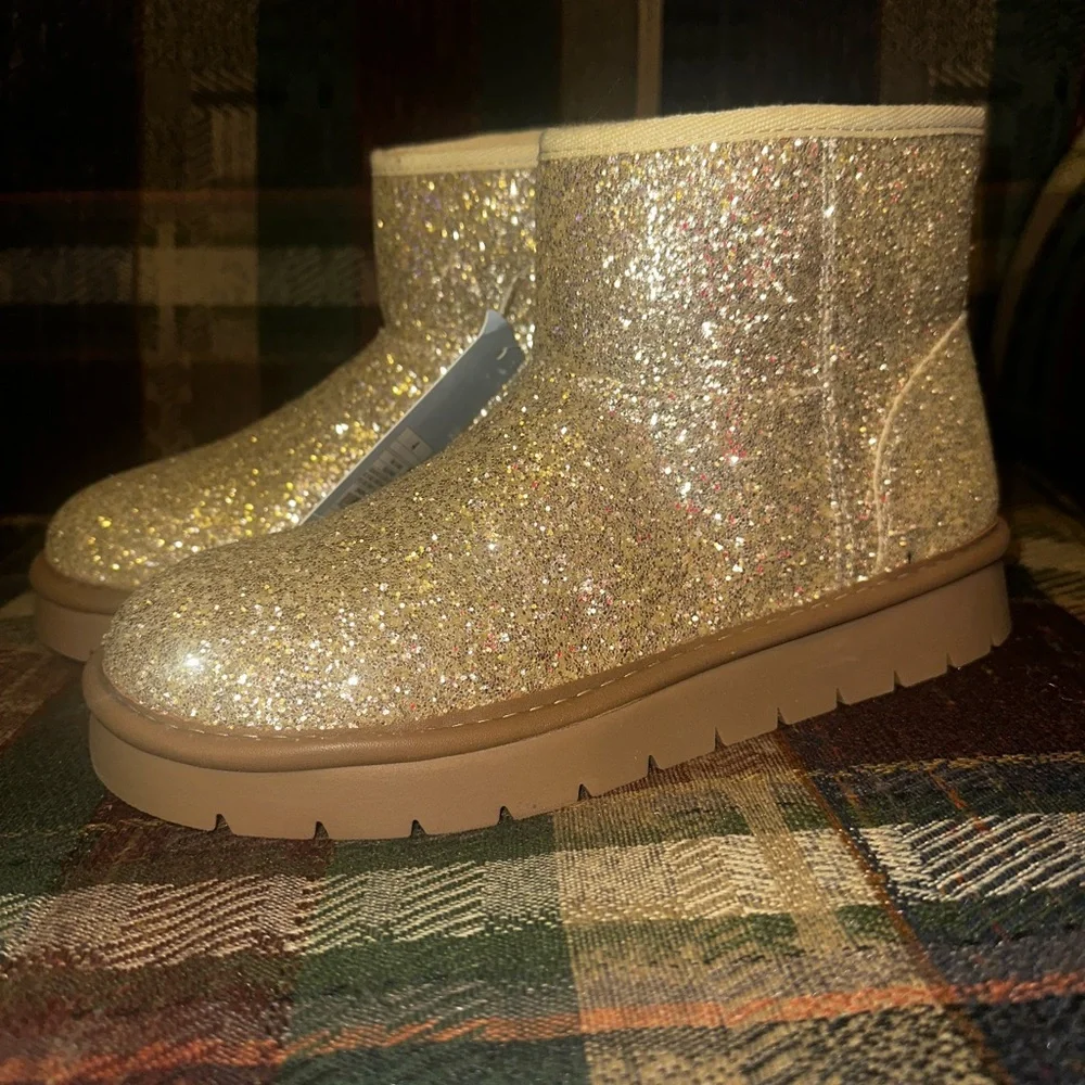 Cat & Jack Girls Gold Glitter Ankle Boots